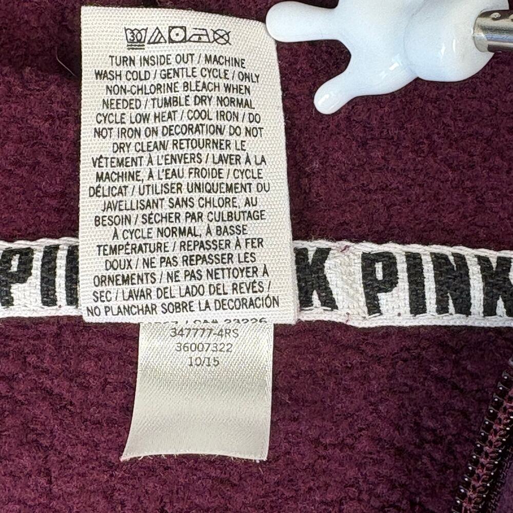Y2K Vintage Victoria’s Secret PINK Hoodie Burgundy Quarter Zip Pullover M Logo - Picture 8 of 10